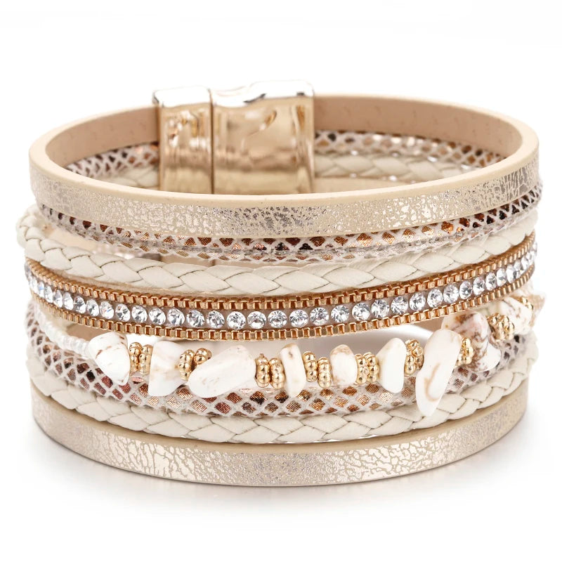 Natural Stone Boho Leather Bracelet