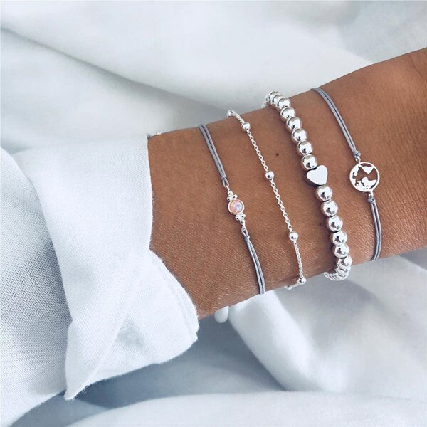 Modyle Bohemian Handmade Pink Crystal Beads Bracelets for Women Vintage Fashion Fox Map Bracelet Bangles Jewelry Gifts