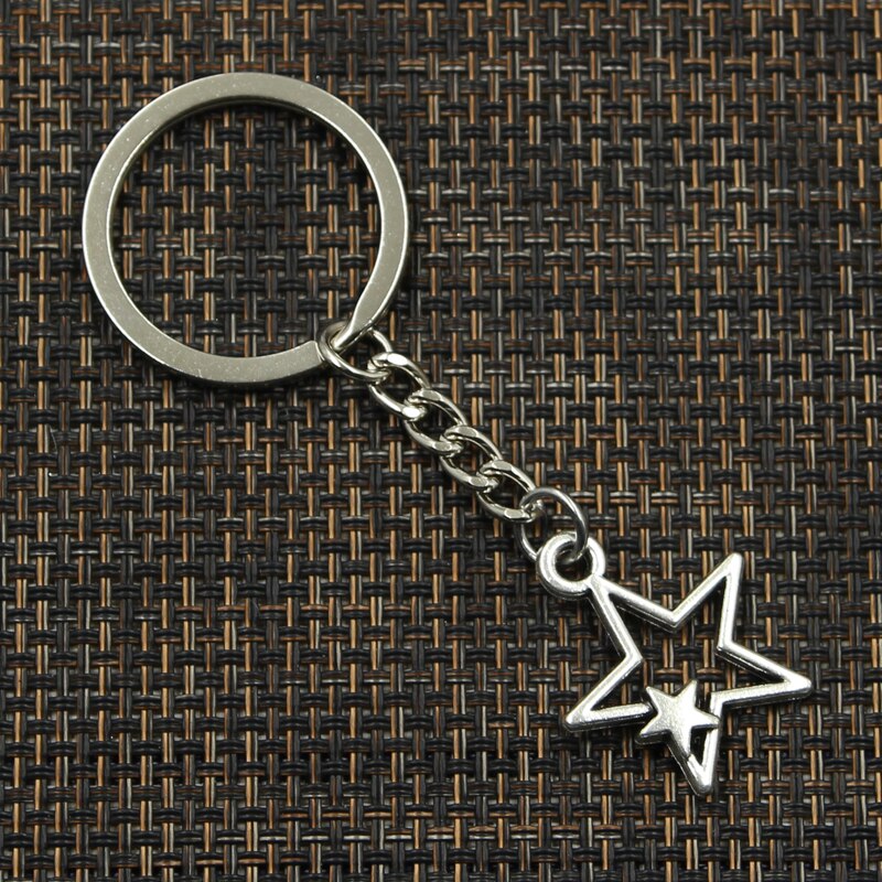 Fashion 30mm Key Ring Metal Key Chain Keychain Jewelry Antique Bronze Silver Color Plated Hollow Double Star 27x21mm Pendant