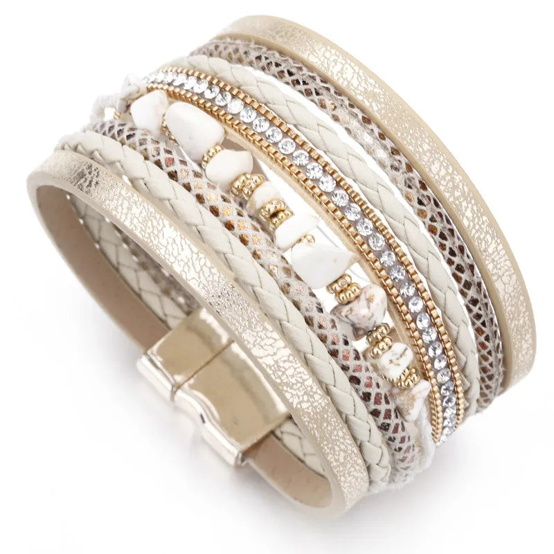 Natural Stone Boho Leather Bracelet