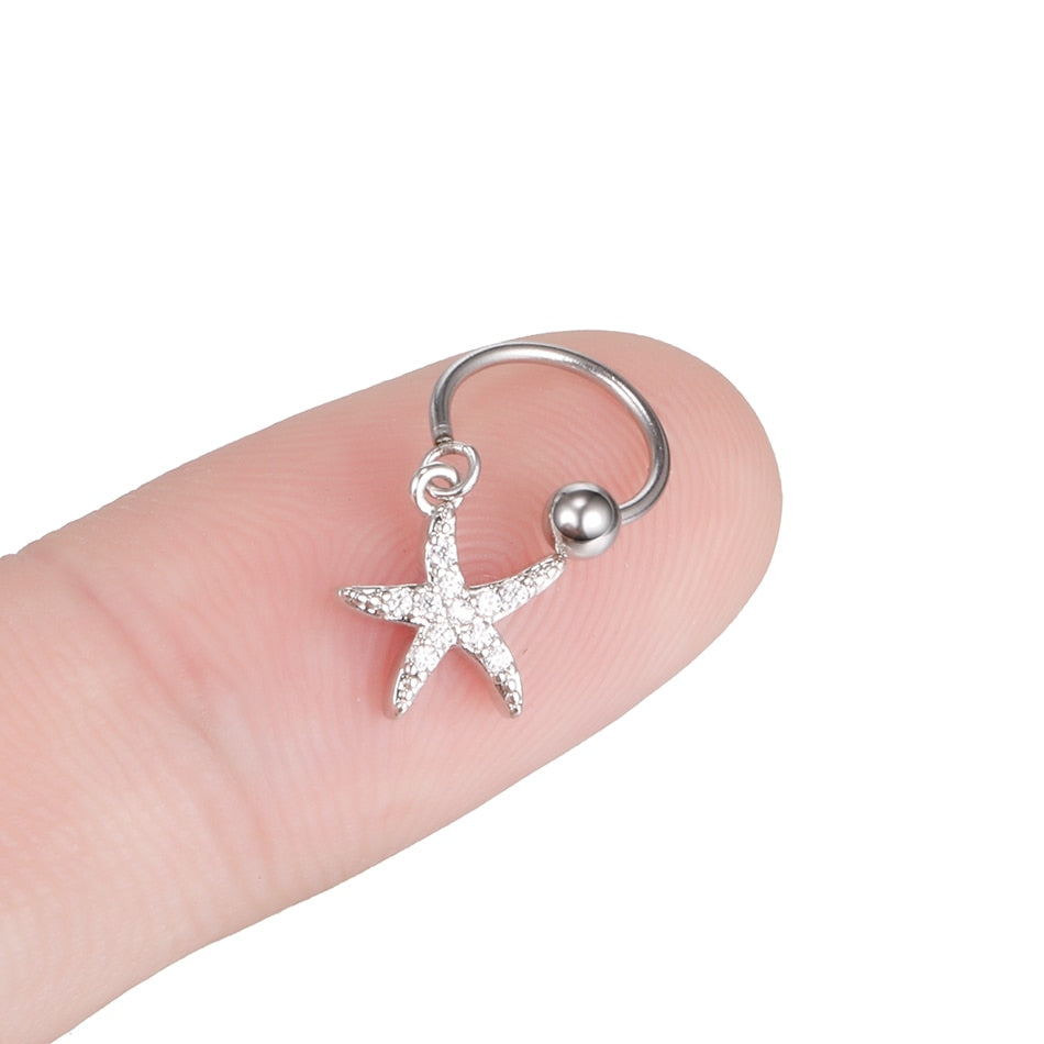 1PC Steel DIY 9Styles CZ Gem Pendant Dangle Hoop Cartilage Earring Helix Tragus Rook Lobe Ear Piercing Fashion Women Jewelry 20G