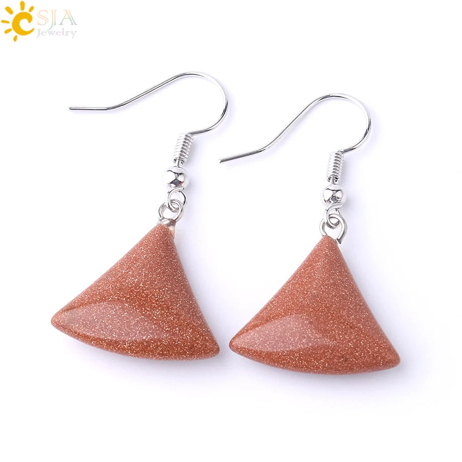 1pc Natural Stone Drop Earrings for Women Small Fan-shaped Earring Purple Pink Quartz Lapis Lazuli Crystal Tiger Eye F828 - Charlie Dolly