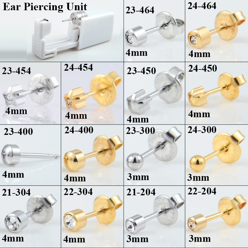 Disposable Sterile Ear Piercing Unit Cartilage Tragus Helix Piercing Gun Tool Kit Build In Steel Stud Earring Star Ball