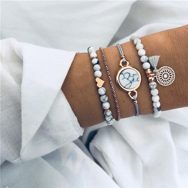 Modyle Bohemian Handmade Pink Crystal Beads Bracelets for Women Vintage Fashion Fox Map Bracelet Bangles Jewelry Gifts