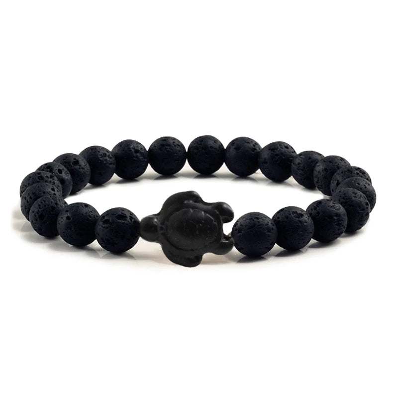 Summer Beach Sea Turtle Beads Bracelet for Men Charm Black Lava Natural Stone Strand Bracelets Elastic Women Boho Jewelry Gifts - Charlie Dolly