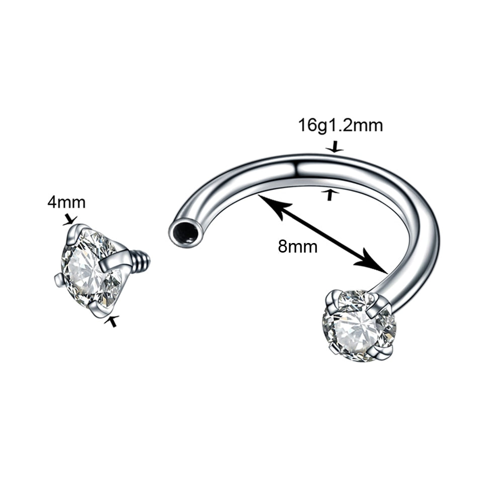1Pc Crystal Nose Ring Barbells Horseshoe Ring Lip BCR Cartilage Earrings Tragus Piercing Helix Piercing Body Jewelry