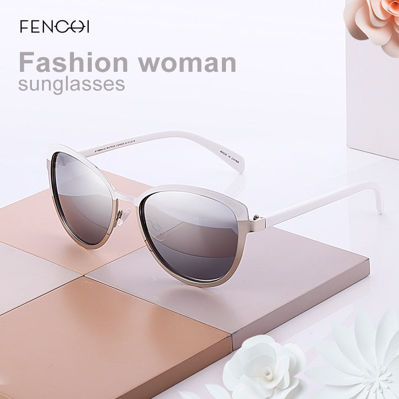 FENCHI Women Sunglasses DesignerTrendy Brand Vintage Pink Mirror Sun Glasses Ladies Cat Eye Eyewear Oculos Feminino De Sol