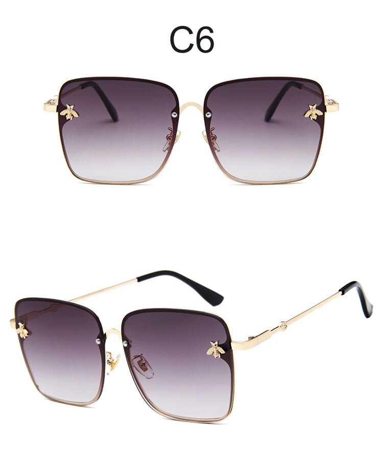 2023 New Oversize Clear Pink Sunglasses for Women Gradient Square Bee Sun Glasses Superstar Luxury Brand Designer Shades UV400