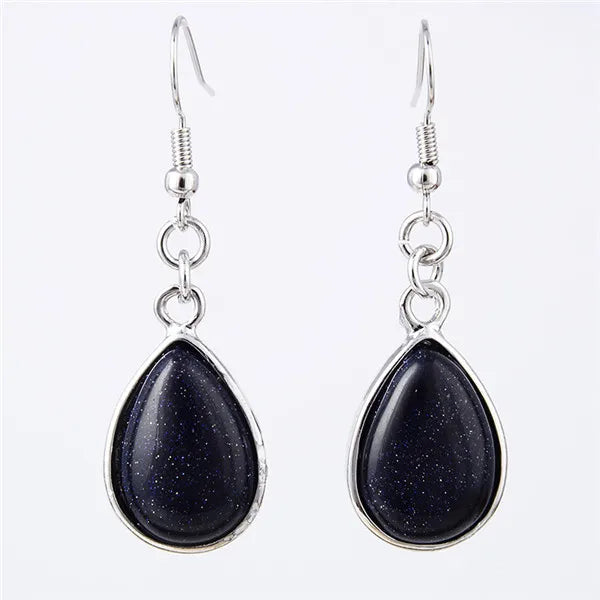 Natural Stone Teardrop Hook Earrings, Amethyst Pink Quartz Lapis Healing Jewelry