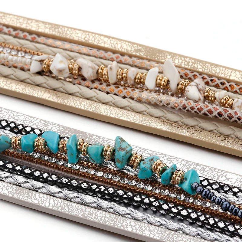 Natural Stone Boho Leather Bracelet