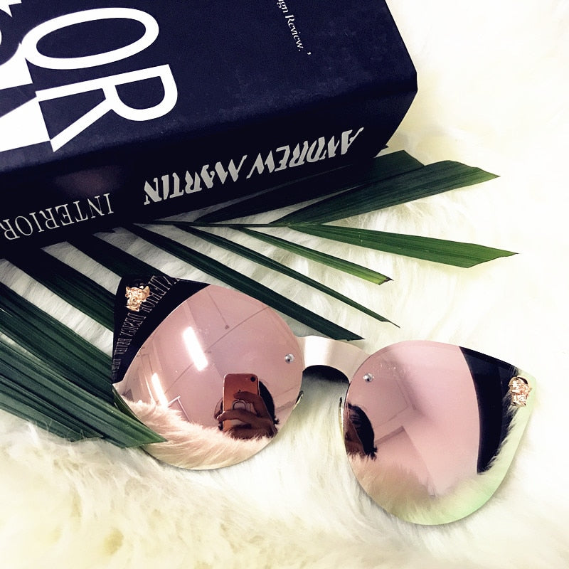 Emosnia Pink Sunglasses Rose Gold Skull Oversize Sunglasses Women Brand Designer Big Frame Sun Glasses For Female Ladies Eyewear