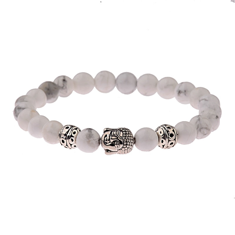 Charm Buddha&Evil Eye Bracelet Women 8mm Elastic Round Bright Black Stone Chakra Bracelets Men Erkek Bileklik Homme