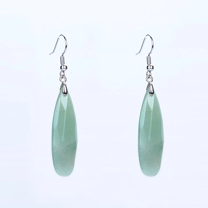 Silver Plated Long Water Drop Section Lapis Lazuli Pink Quartz Stone Hook Drop Earrings Elegant Women's Earring Fashion Jewelry - Charlie Dolly