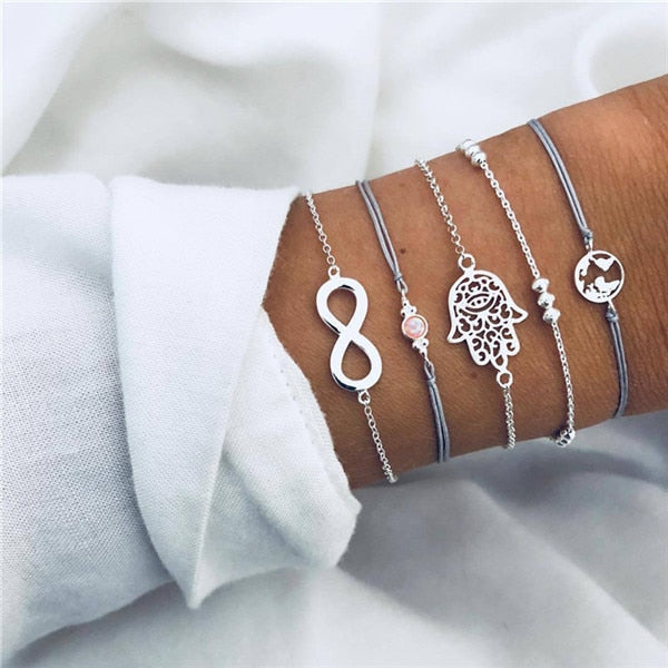 Modyle Bohemian Handmade Pink Crystal Beads Bracelets for Women Vintage Fashion Fox Map Bracelet Bangles Jewelry Gifts