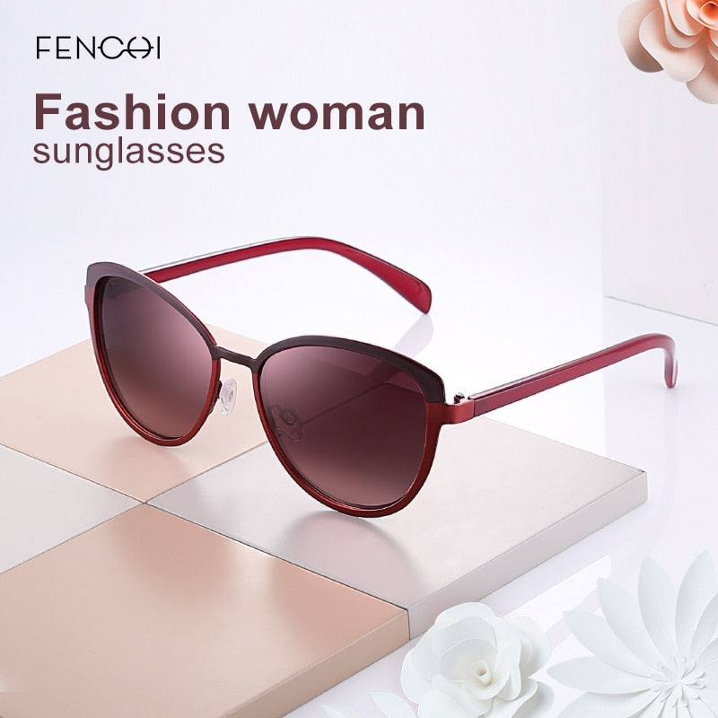 FENCHI Women Sunglasses DesignerTrendy Brand Vintage Pink Mirror Sun Glasses Ladies Cat Eye Eyewear Oculos Feminino De Sol