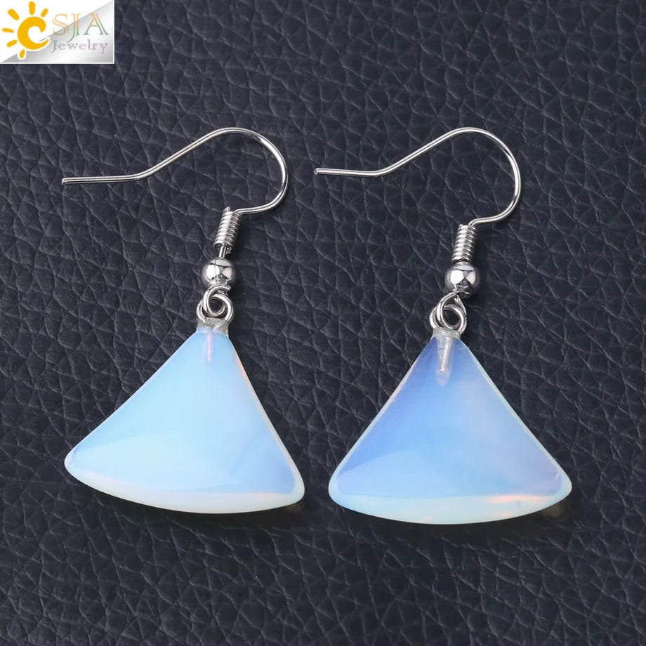 1pc Natural Stone Drop Earrings for Women Small Fan-shaped Earring Purple Pink Quartz Lapis Lazuli Crystal Tiger Eye F828 - Charlie Dolly