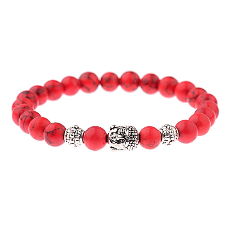 Charm Buddha&Evil Eye Bracelet Women 8mm Elastic Round Bright Black Stone Chakra Bracelets Men Erkek Bileklik Homme