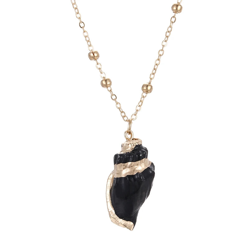 Natural Conch and Cowrie Shell Pendant Boho Necklace