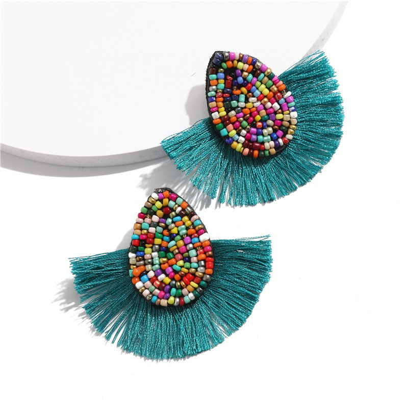 Colorful Beaded Tassel Earrings for Women Fashion Wedding Big Statement Earrings Female 2022 Fringe Hanging Earings Jewelry