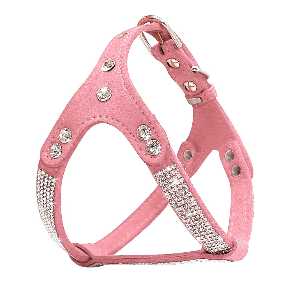 Soft Suede Leather Puppy Dog Harness Rhinestone Pet Cat Vest Mascotas Cachorro Harnesses For Small Medium Dogs Chihuahua Pink