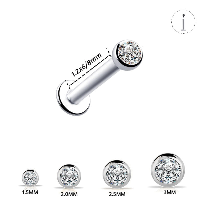 1Pc 16G 1.5-3mm Labret Tragus Cartilage Earring 16g Punk Cz Gem Round Tragus Lip Ring Monroe Ear Cartilage Earring Piercing