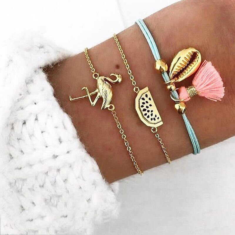 Modyle Bohemian Handmade Pink Crystal Beads Bracelets for Women Vintage Fashion Fox Map Bracelet Bangles Jewelry Gifts