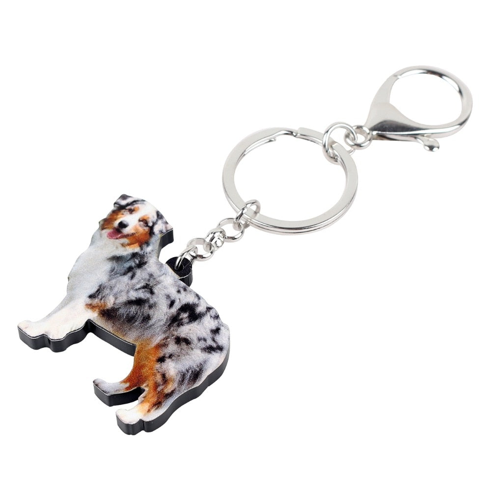 Bonsny Acrylic Australian Shepherd Dog Key Chains Keychains Rings Animal Jewelry For Women Girls Ladies Bag Pendant Car Charms