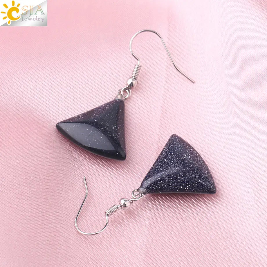 1pc Natural Stone Drop Earrings for Women Small Fan-shaped Earring Purple Pink Quartz Lapis Lazuli Crystal Tiger Eye F828 - Charlie Dolly
