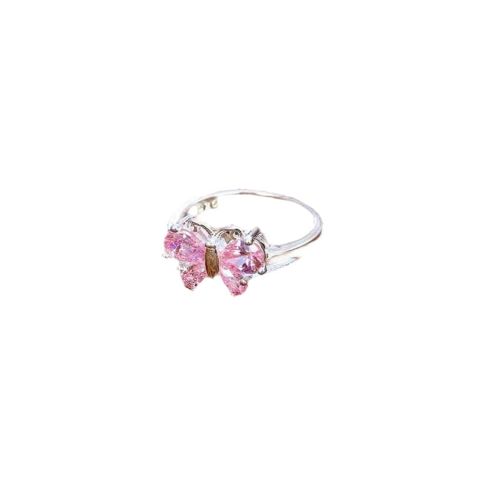 Beautiful Butterfly Shaped Engagement Party Ring For Girl Gift 925 Sterling Silver Rings For Women Wedding Pink Crystal