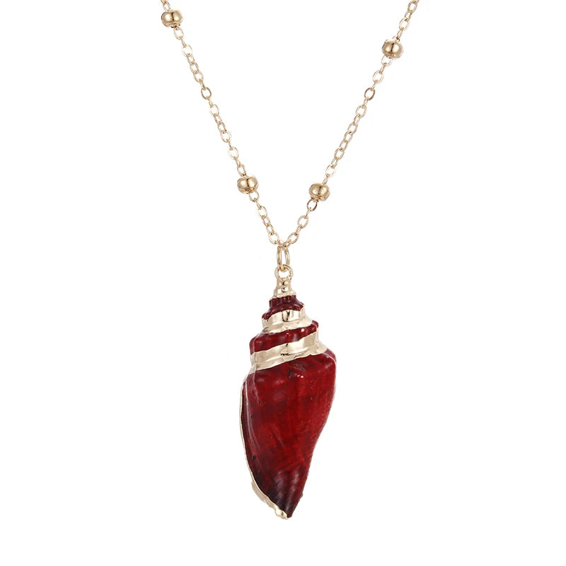 Natural Conch and Cowrie Shell Pendant Boho Necklace