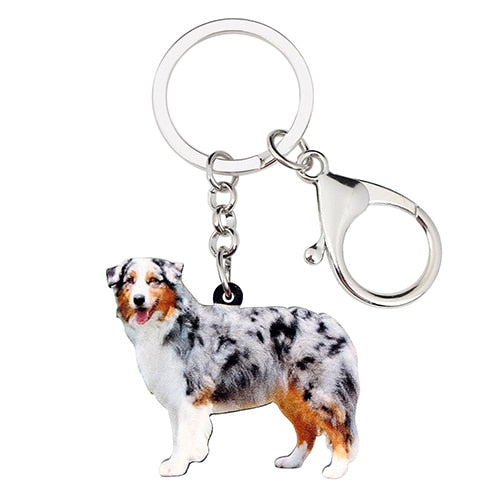Bonsny Acrylic Australian Shepherd Dog Key Chains Keychains Rings Animal Jewelry For Women Girls Ladies Bag Pendant Car Charms