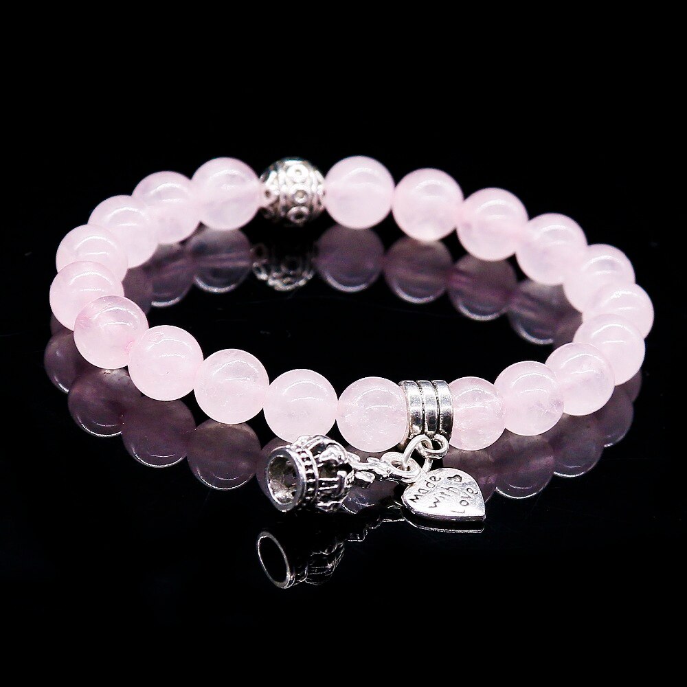 Natural Stone Pink Crystal Bracelets & Bangles For Women Men Color Pendent Charm Bracelet Casual Jewelry Love Gift - Charlie Dolly