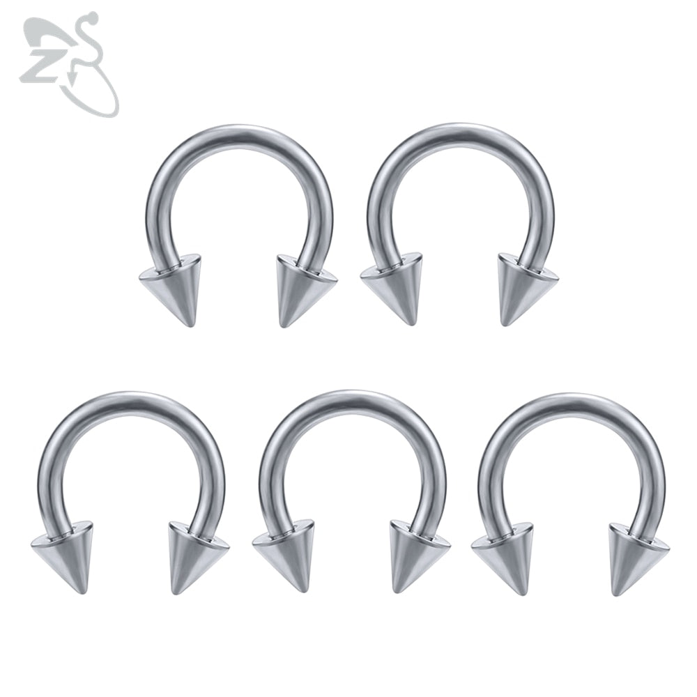 ZS 5 Pcs/lot Stainless Steel Nose Ring Spike Nose Piercings Helix Ear Piercing For Women Men Septum Rings Body Piercing Jewelry