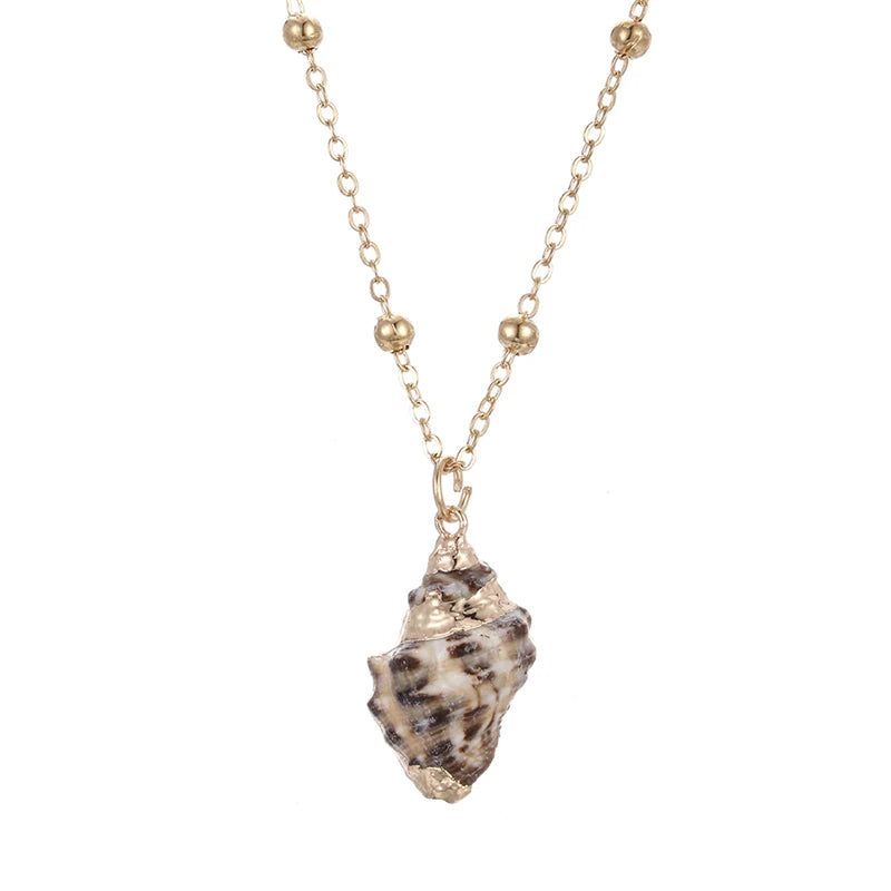 Natural Conch and Cowrie Shell Pendant Boho Necklace