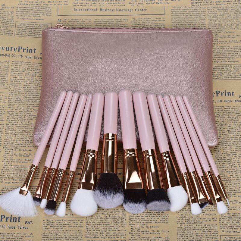 15pcs Pink Makeup Brushes Set Pincel Maquiagem Powder Eye Kabuki Brush Complete Kit Cosmetics Beauty Tools with Leather Case