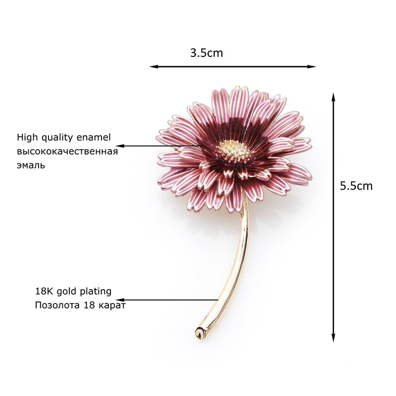 Wuli&baby Enamel Pink Daisy Trendy Brooch Flower Pin For Women and Mom Gift Simple Accessories 2019