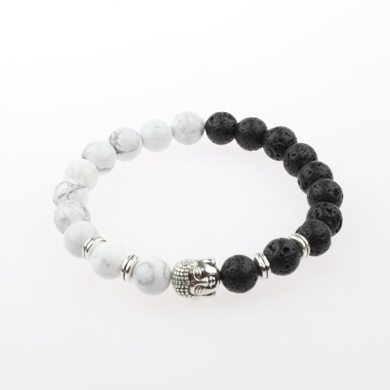 Charm Buddha&Evil Eye Bracelet Women 8mm Elastic Round Bright Black Stone Chakra Bracelets Men Erkek Bileklik Homme