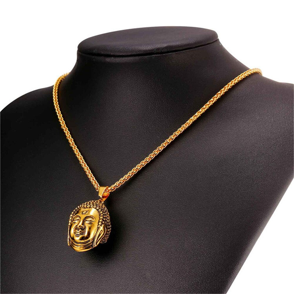 gold color Buddha necklace for men jewelry with stainless steel chain buddhist accessories lucky jewelry P2478G - Charlie Dolly