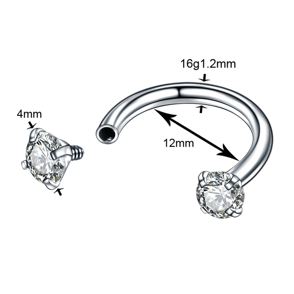 1Pc Crystal Nose Ring Barbells Horseshoe Ring Lip BCR Cartilage Earrings Tragus Piercing Helix Piercing Body Jewelry
