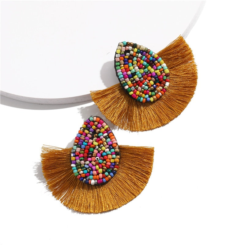 Colorful Beaded Tassel Earrings for Women Fashion Wedding Big Statement Earrings Female 2022 Fringe Hanging Earings Jewelry