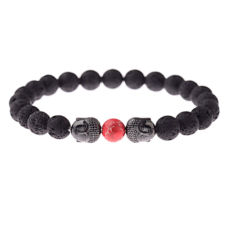 Charm Buddha&Evil Eye Bracelet Women 8mm Elastic Round Bright Black Stone Chakra Bracelets Men Erkek Bileklik Homme