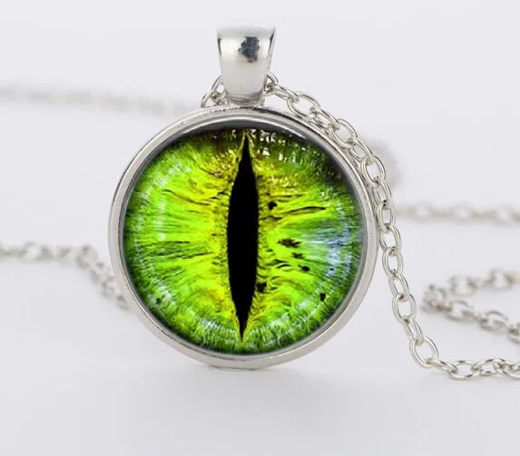 Red Cat Eye & Dragon Eye Glass Cabochon Pendant Necklace, Handmade Gothic Talisman