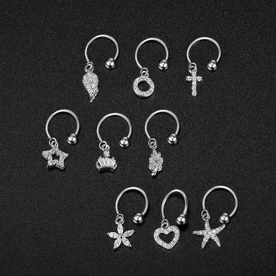 1PC Steel DIY 9Styles CZ Gem Pendant Dangle Hoop Cartilage Earring Helix Tragus Rook Lobe Ear Piercing Fashion Women Jewelry 20G