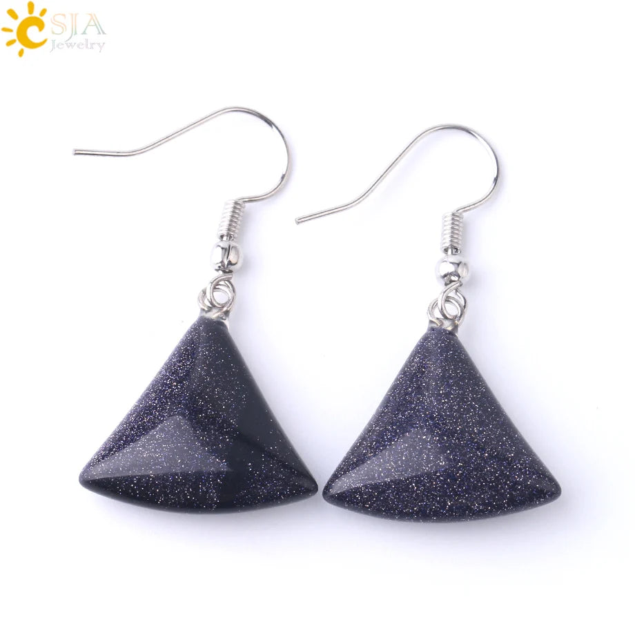 1pc Natural Stone Drop Earrings for Women Small Fan-shaped Earring Purple Pink Quartz Lapis Lazuli Crystal Tiger Eye F828 - Charlie Dolly