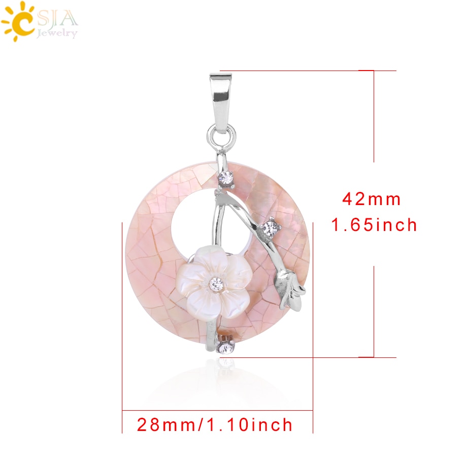 CSJA Colorful Natural Abalone Shell Pendants Necklaces White Pink Round Gems Beads Flower Zircon Women Charms Jewelry F873