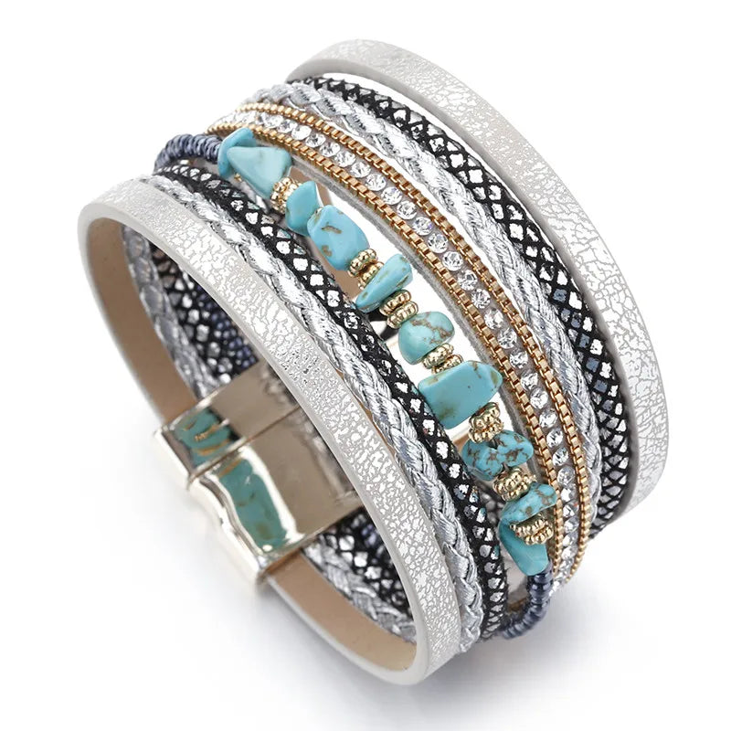Natural Stone Boho Leather Bracelet