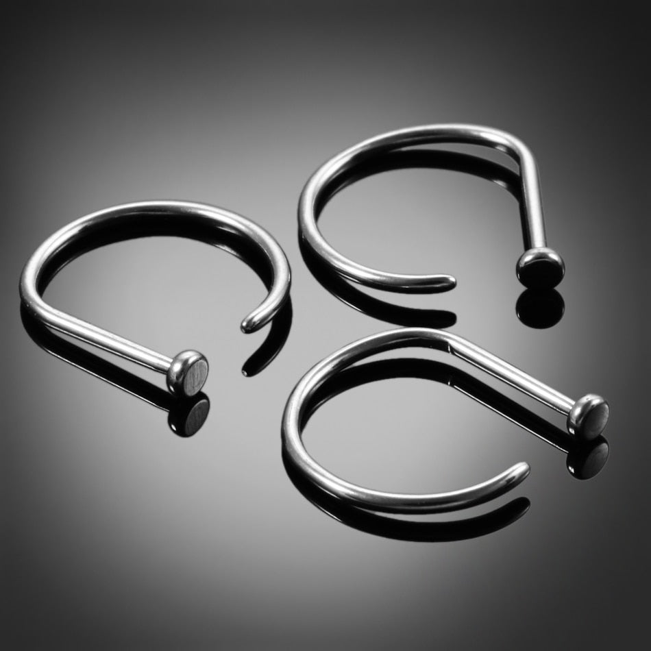 1PC Titanium 20G 18G Nose Stud Earring D Shape Nariz Hoop Ring Lip Labret Piercing Nostril 7mm 8mm 10mm Body Jewelry Women Men