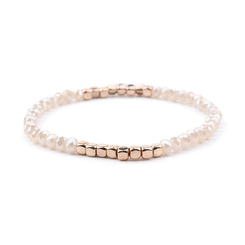 BOJIU Multicolor Crystal Strand Bracelets For Women Gold Acrylic Copper Beads Pink White Black Gray Crystal Bracelet Femme BC226