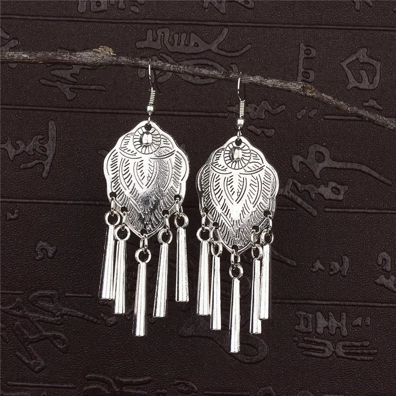 Silver Jhumka Flower Tassel Ethnic Earrings Jewelry