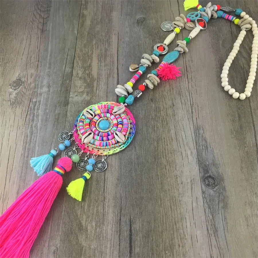 Colorful Fringe Tassel Maxi Necklace Jewelry